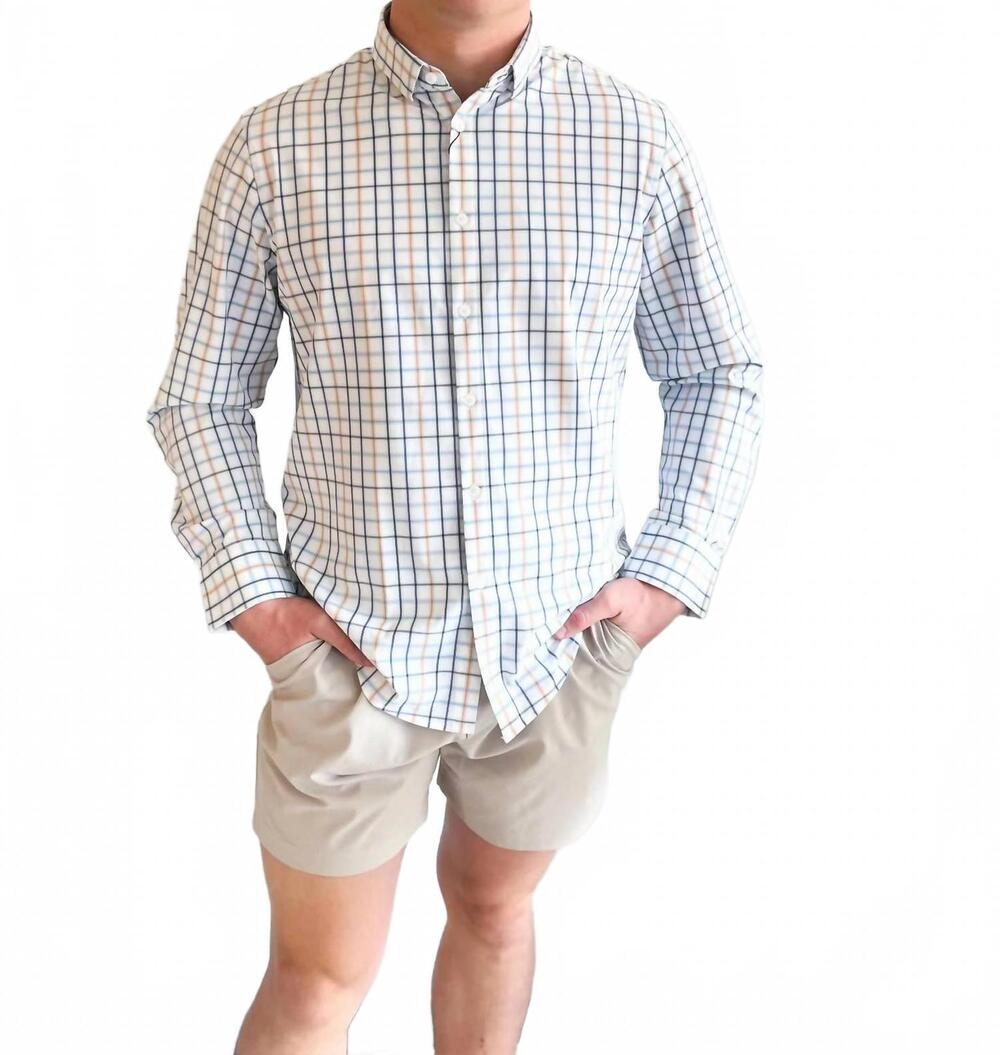 NEW MIZZEN + MAIN leeward no tuck long sleeve dress shirt in white casita plaid